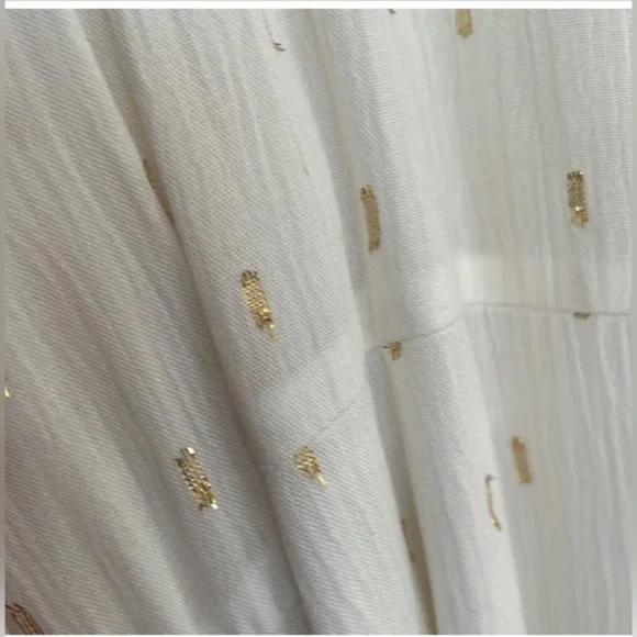 ZARA off white button front METALLIC gold dotted MINI tunic DRESS Size medium - Picture 2 of 2